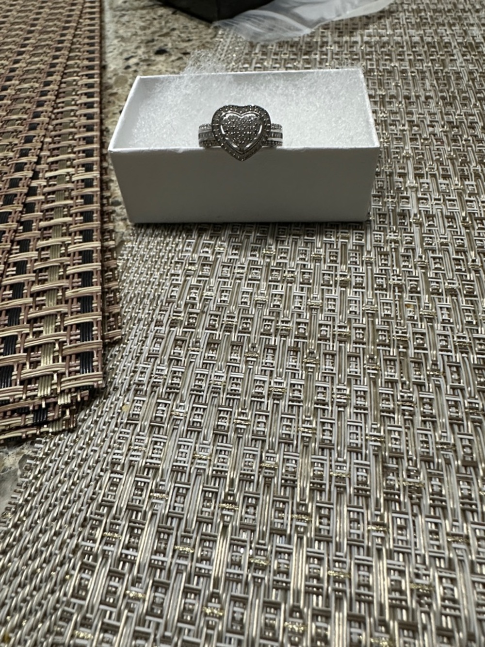 Heart Shaped Silver Tone Ring with Pave Accents
